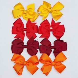 Girls Hair Bow Clips 8 Pc Lot 4 Matching Pairs Yellow Red Burgundy Orange